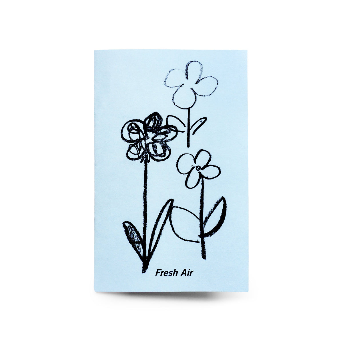 Cover of "Fresh Air" by Christian Stearry, a 20 page zine.  Photo features the cover of the zine, which showcases some illustrated flowers and the title "Fresh Air".
