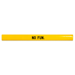 A yellow, unsharpened carpenter pencil. There is a small No Fun® logo in the side in black in the center of the pencil.