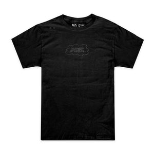 "Black Cloud" T-Shirt from No Fun®. Black t-shirt, with black print of a hand-drawn cloud logo on chest.
