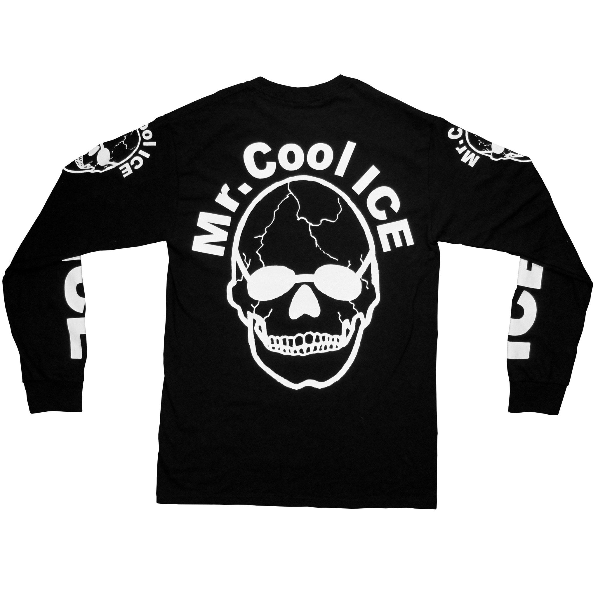 The "Mr. Cool Ice" shirt has prints all over. This is the back of the shirt, which has a big skull wearing sunglasses, and the text "Mr. Cool Ice".