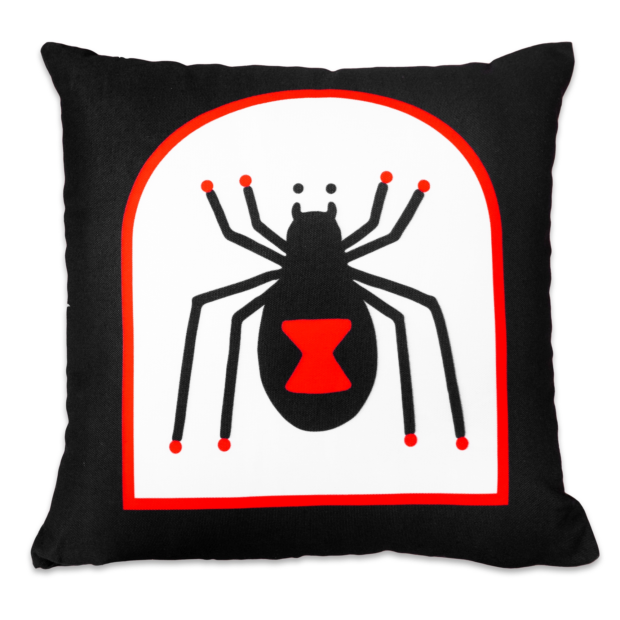 Animation of the "Devil & Black Widow" Pillow By No Fun®.  The animation quickly flashes between both sides of the pillow.