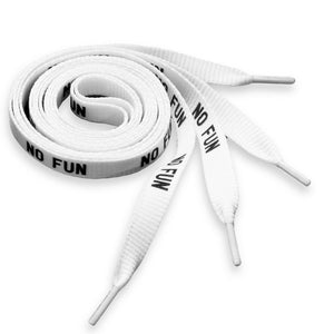 Shoelaces with "No Fun"® printed along the face. Available in 100cm and 150cm.